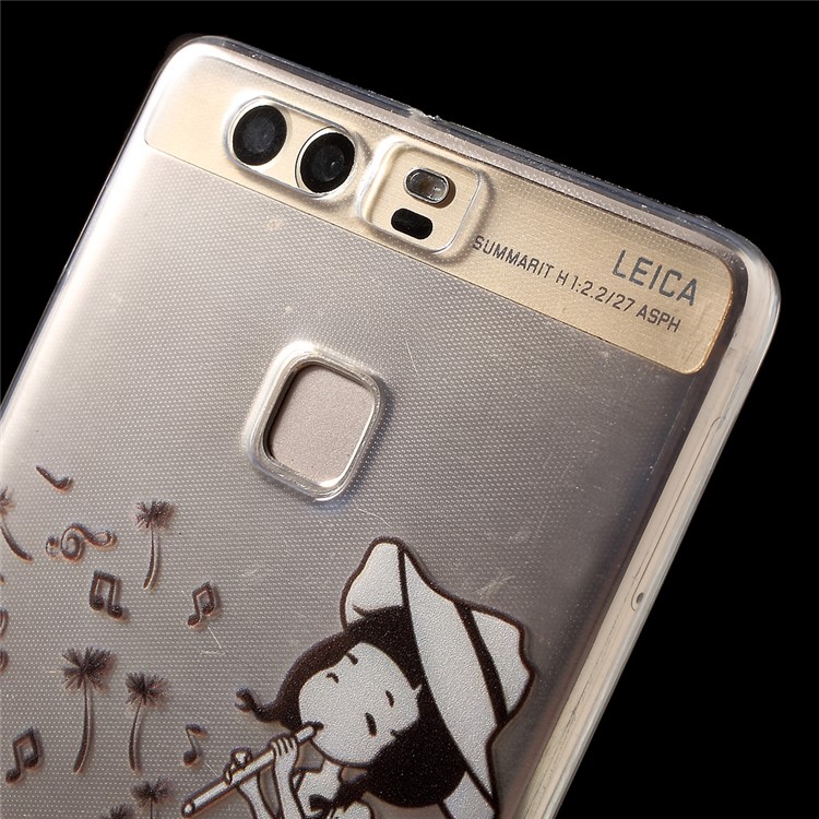 Gel TPU Patterned IMD Back Phone Case for Huawei P9 - Girl Playing the Flute and Dandelions-4
