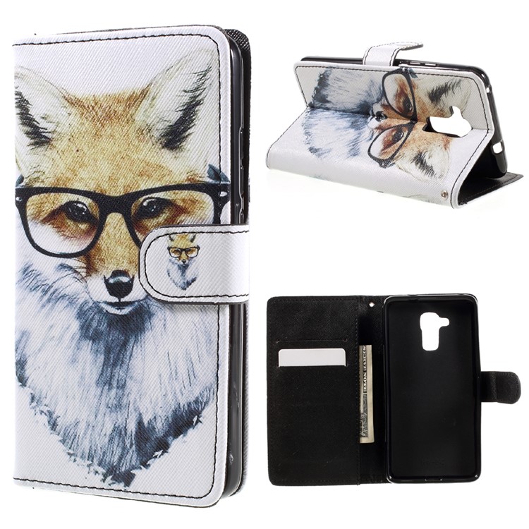 Patterned Leather Case Card Holder for Huawei Honor 5c / GT3 - Fox Wearing Glasses-1