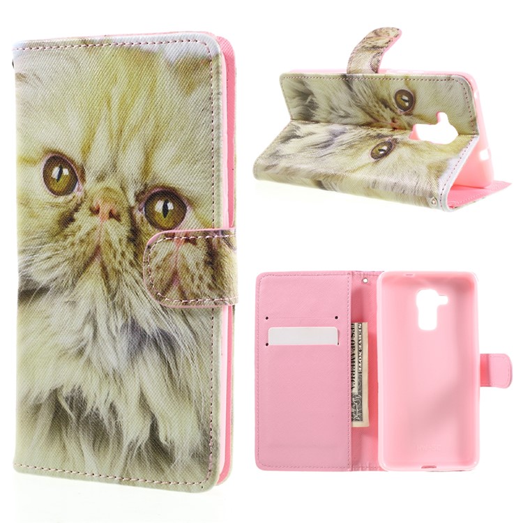 Patterned PU Leather Phone Case for Huawei Honor 5c / GT3 - Lovely Cat-1