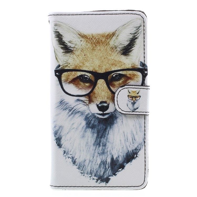 PU Leather Cover with Lanyard for Huawei Honor 8 - Fox Wearing Glasses-3