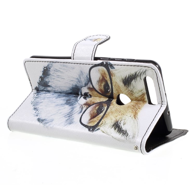 PU Leather Cover with Lanyard for Huawei Honor 8 - Fox Wearing Glasses-5
