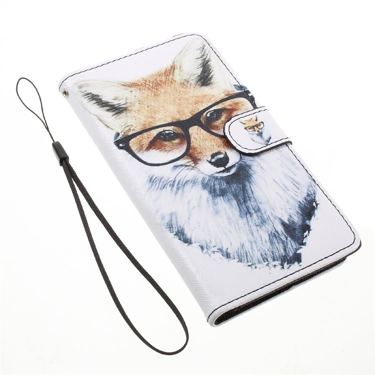 PU Leather Cover with Lanyard for Huawei Honor 8 - Fox Wearing Glasses-7