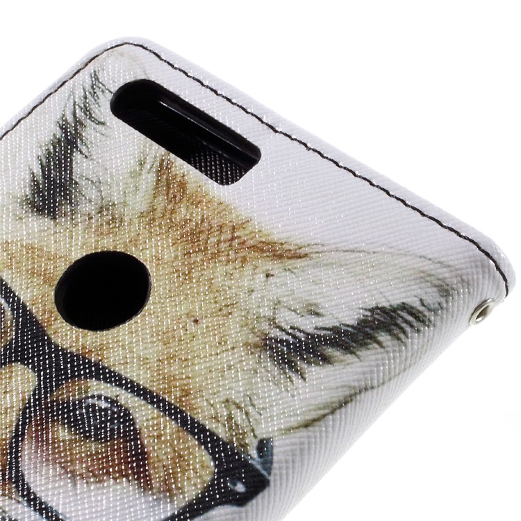PU Leather Cover with Lanyard for Huawei Honor 8 - Fox Wearing Glasses-9