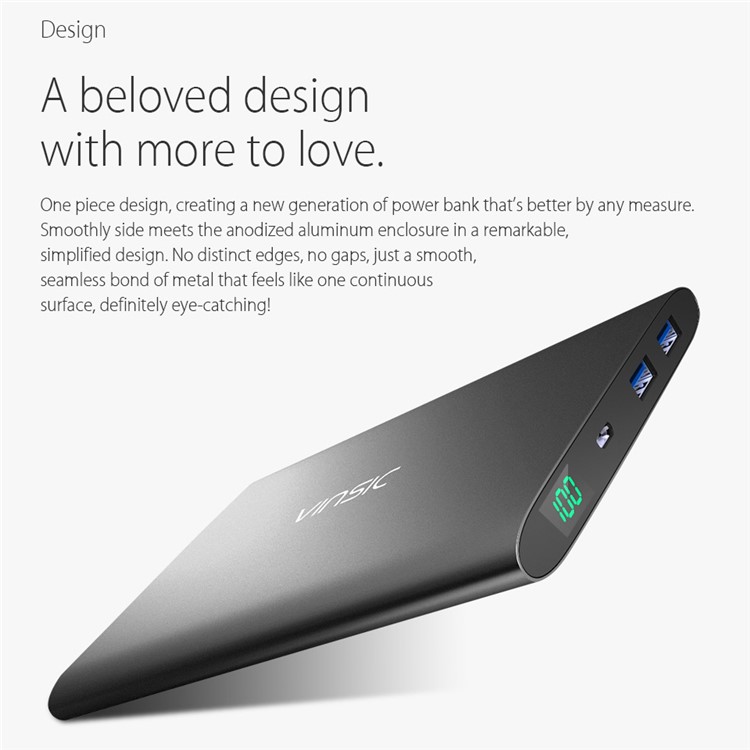 

VINSIC 15000mAh Dual USB External Battery Charger Power Bank for iPhone iPad Samsung Huawei - Black