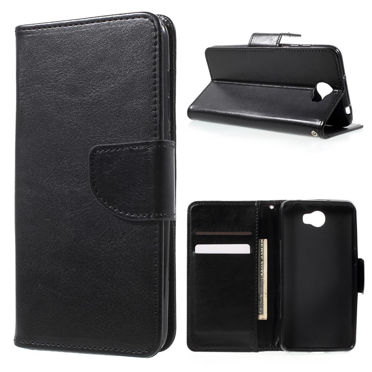 Durable Leather Wallet Stand Case for Huawei Y5II / Y5 II / Honor 5 - Black-1