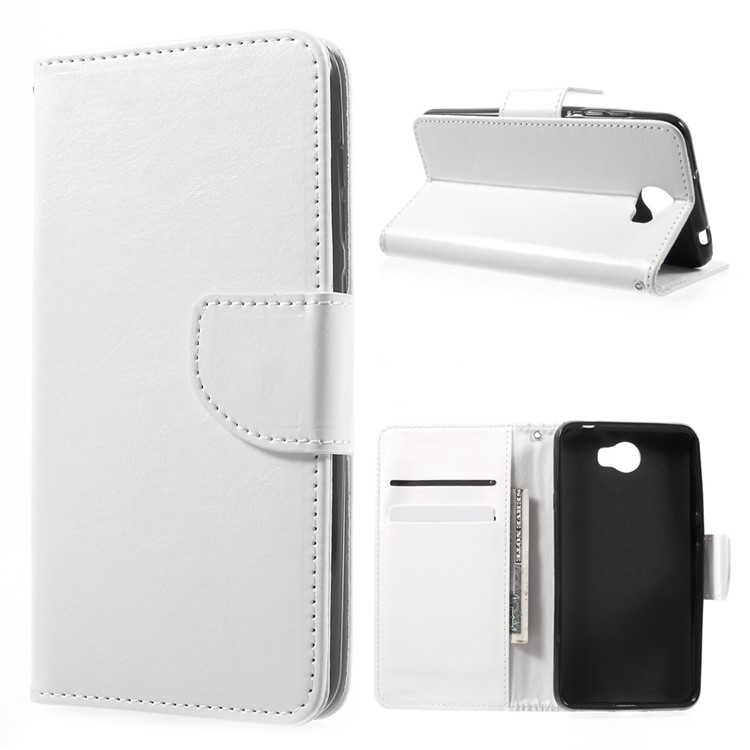 Durable Leather Wallet Stand Cover for Huawei Y5II / Y5 II / Honor 5 - White-1