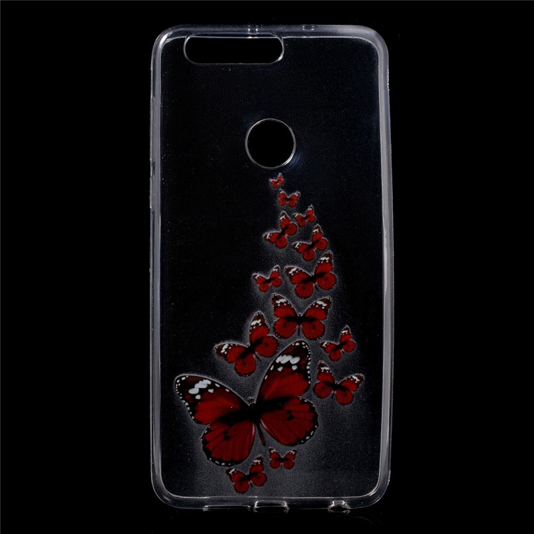Pattern Printing TPU Ultra-thin Back Shell for Huawei Honor 8 - Red Butterflies-1