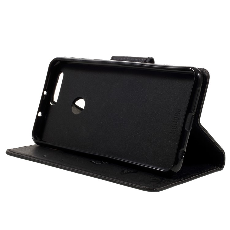 Imprinted Leather Wallet Stand Case for Huawei Honor 8 - Black-4