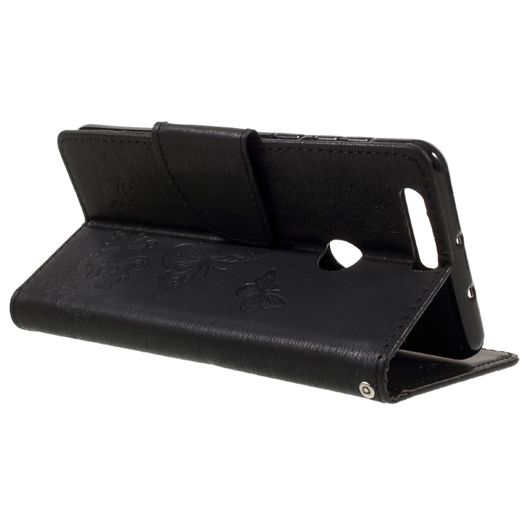 Imprinted Leather Wallet Stand Case for Huawei Honor 8 - Black-5