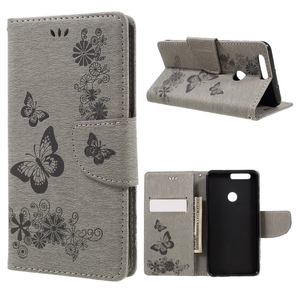 Imprinted Leather Wallet Stand Cover for Huawei Honor 8 - Black-1