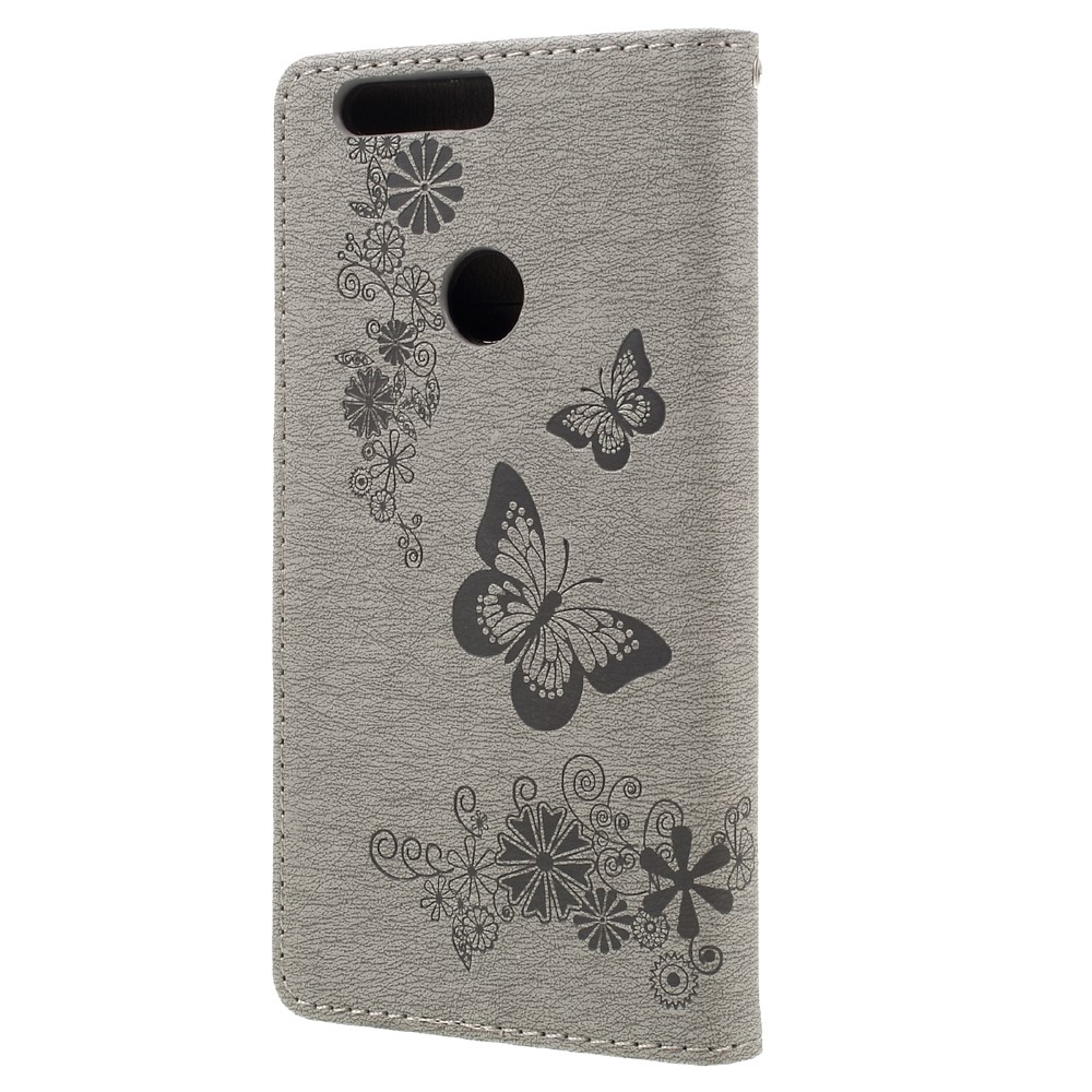Imprinted Leather Wallet Stand Cover for Huawei Honor 8 - Black-2