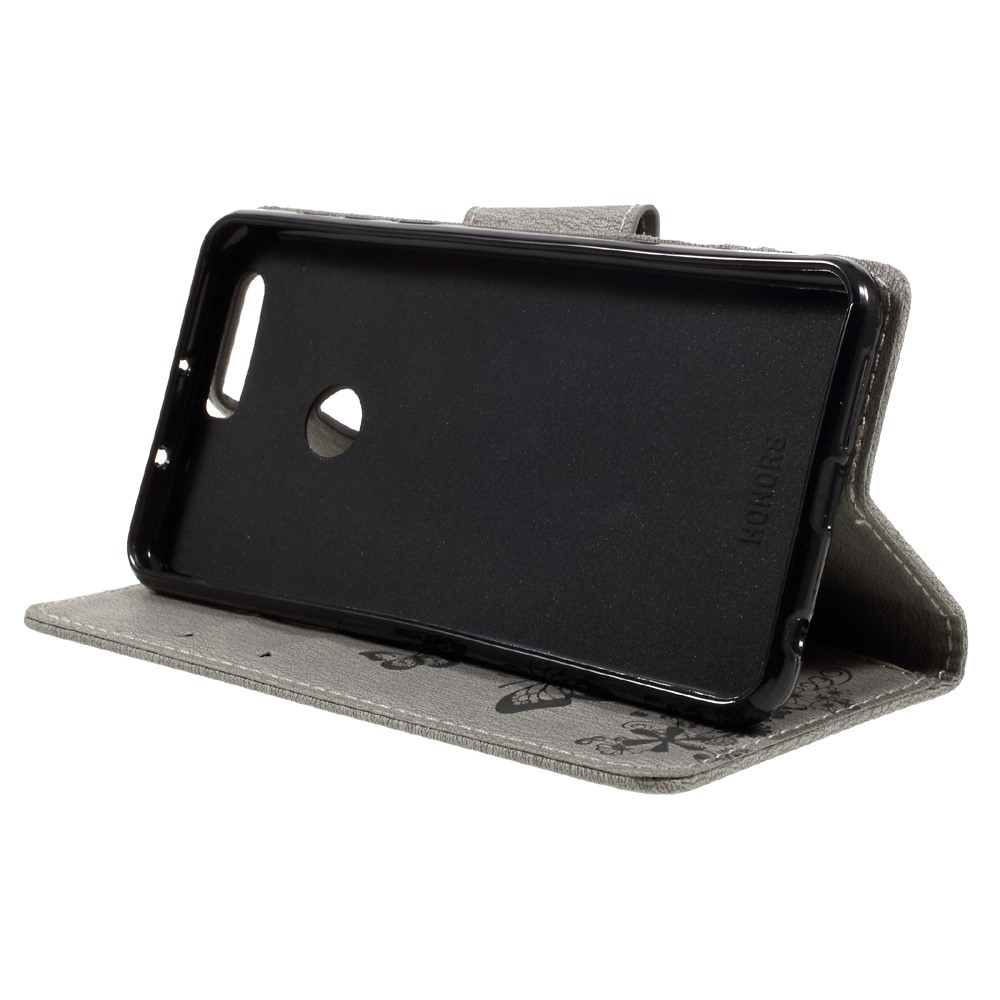 Imprinted Leather Wallet Stand Cover for Huawei Honor 8 - Black-4