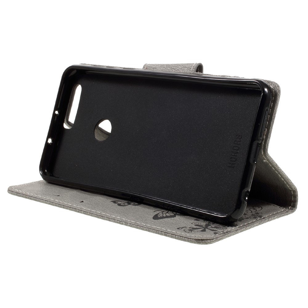 Gedruckter Leder Brieftasche Stand Cover Für Huawei Honor 8 - Schwarz