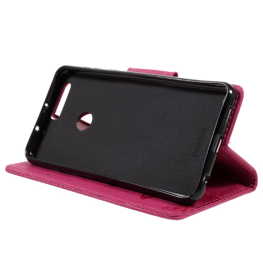 Imprinted Leather Wallet Stand Shell for Huawei Honor 8 - Red-4