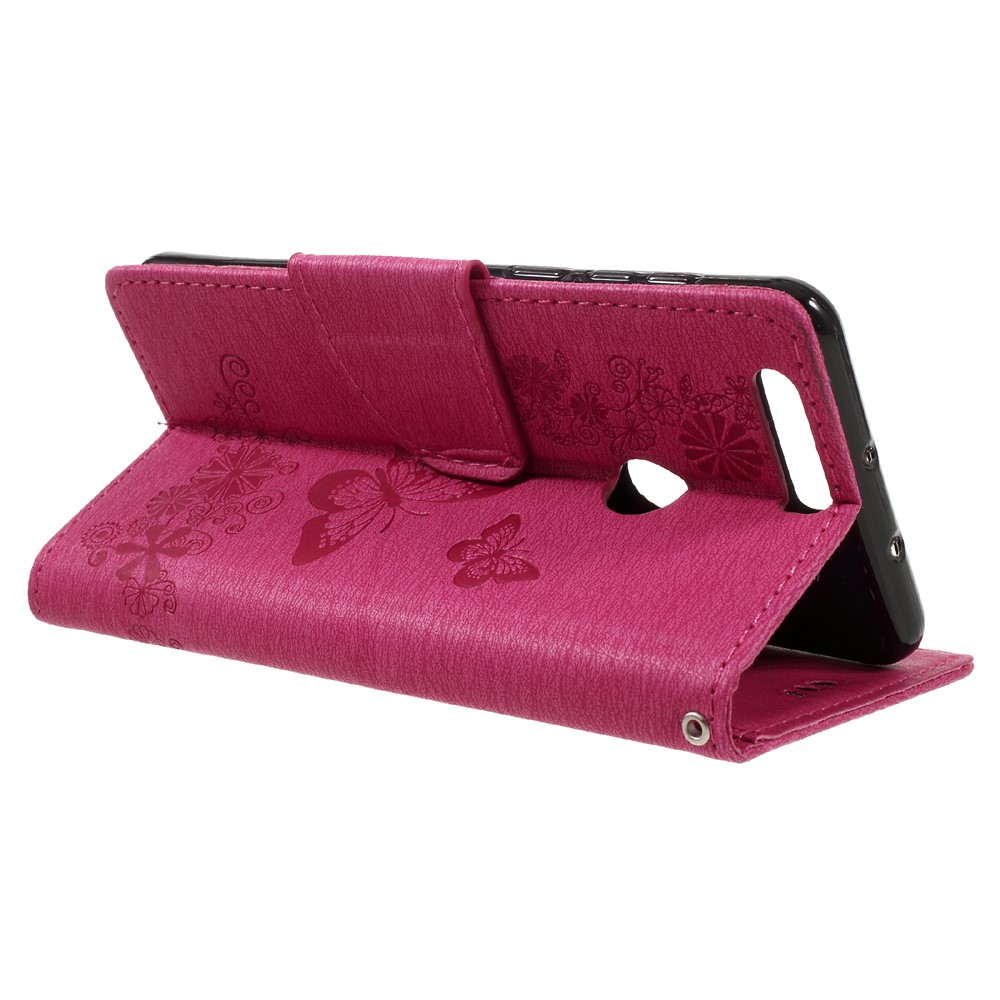 Imprinted Leather Wallet Stand Shell for Huawei Honor 8 - Red-5