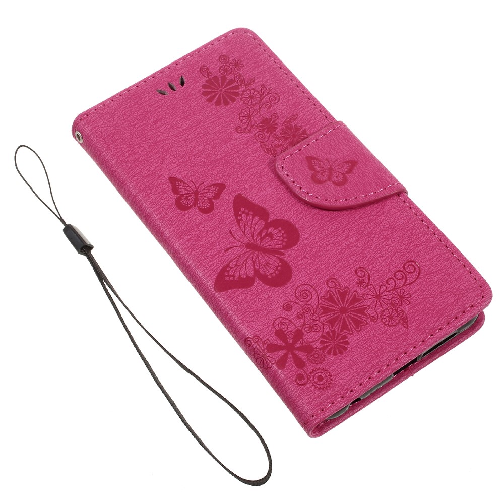 Imprinted Leather Wallet Stand Shell for Huawei Honor 8 - Red-7