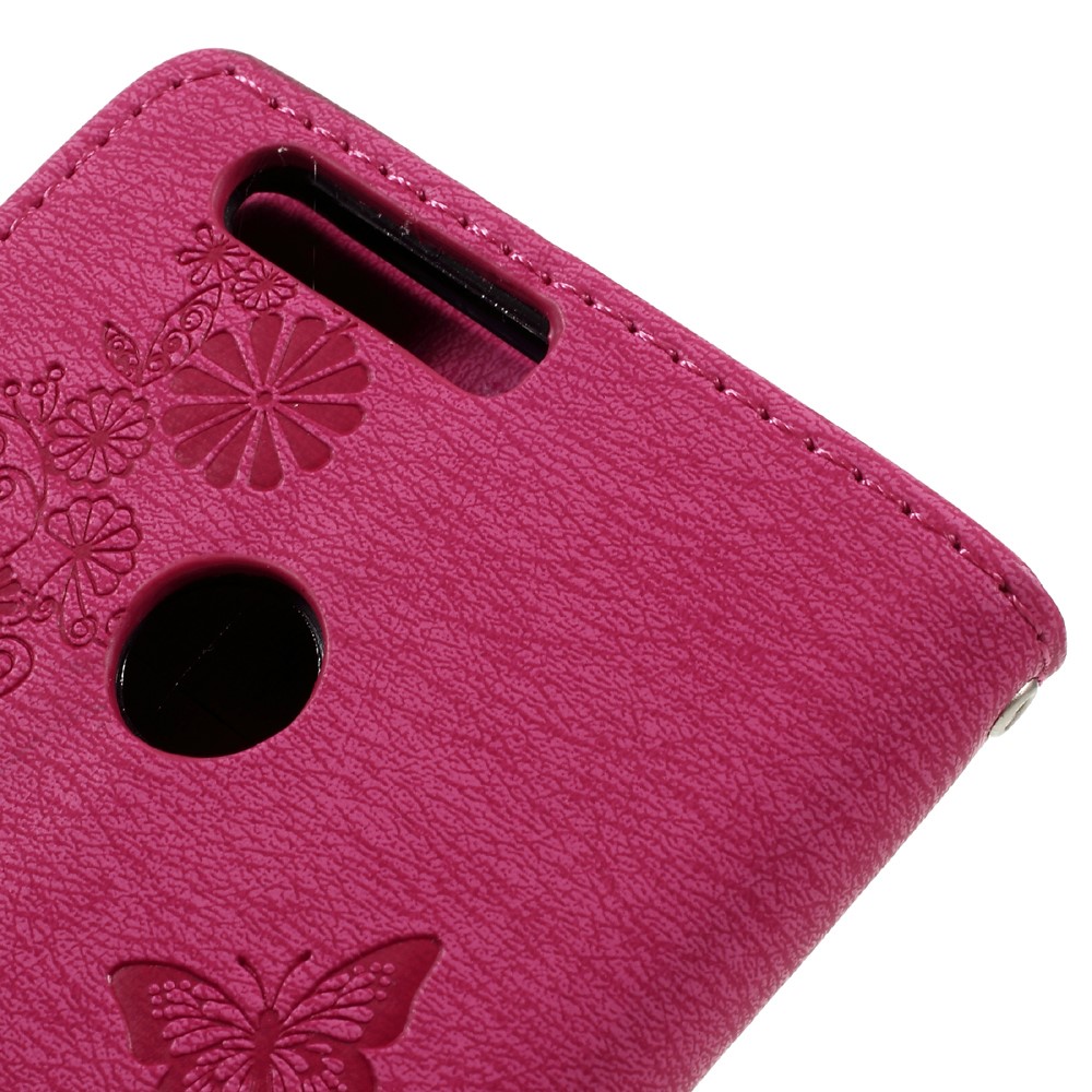 Imprinted Leather Wallet Stand Shell for Huawei Honor 8 - Red-9
