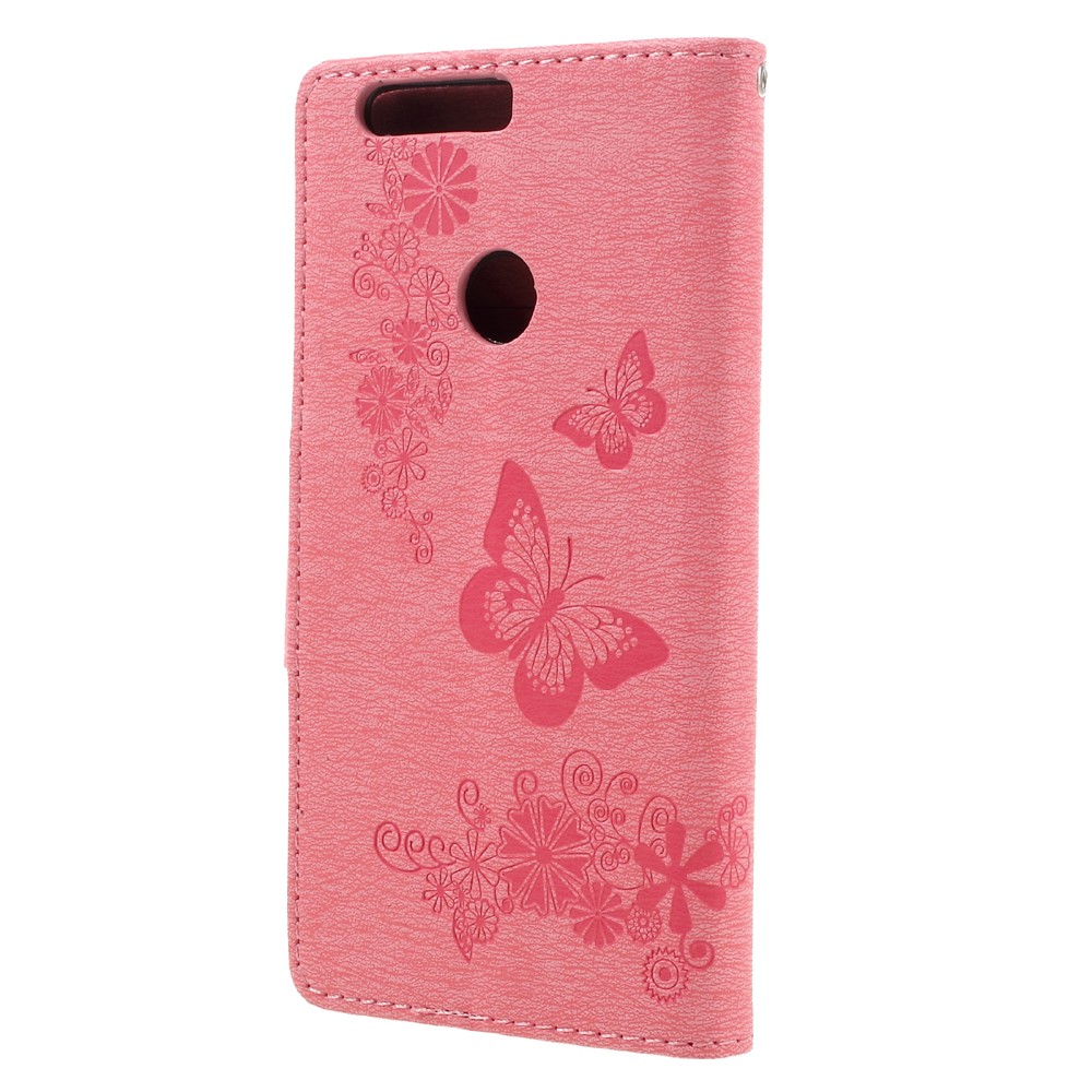 Imprinted Leather Wallet Phone Case for Huawei Honor 8 - Pink-2