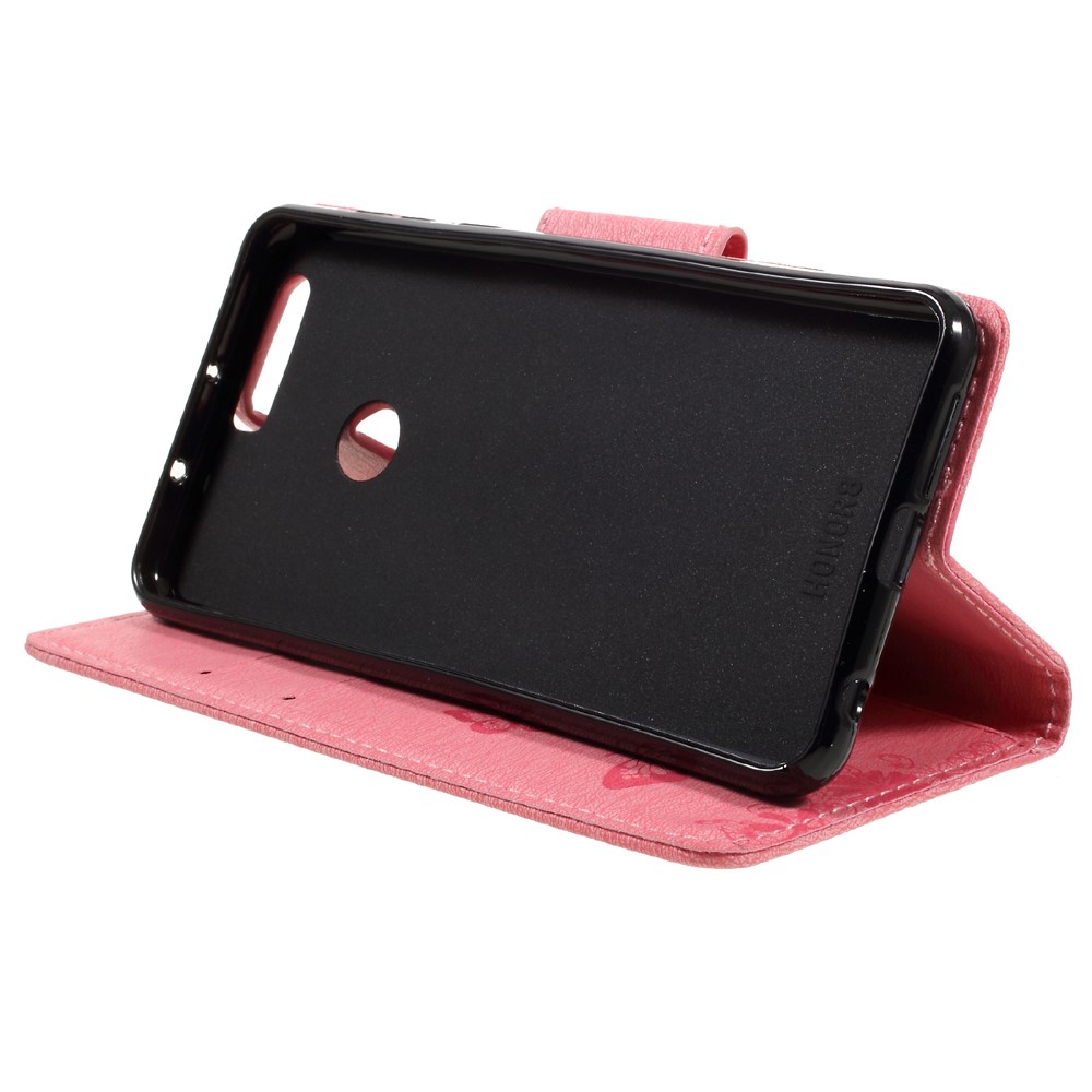 Imprinted Leather Wallet Phone Case for Huawei Honor 8 - Pink-4
