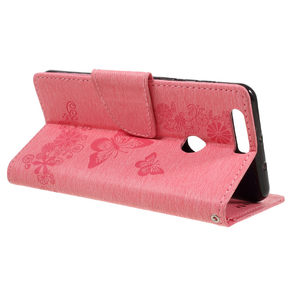 Imprinted Leather Wallet Phone Case for Huawei Honor 8 - Pink-5