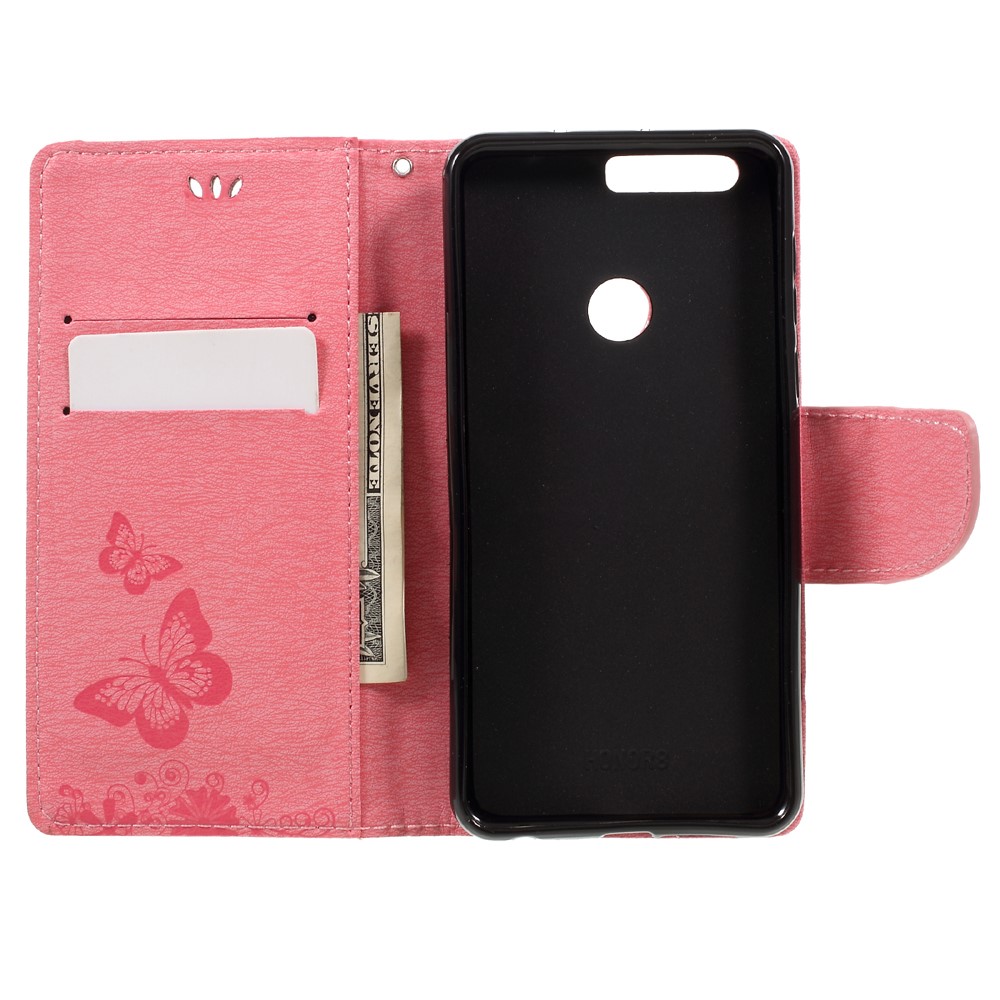 Imprinted Leather Wallet Phone Case for Huawei Honor 8 - Pink-6