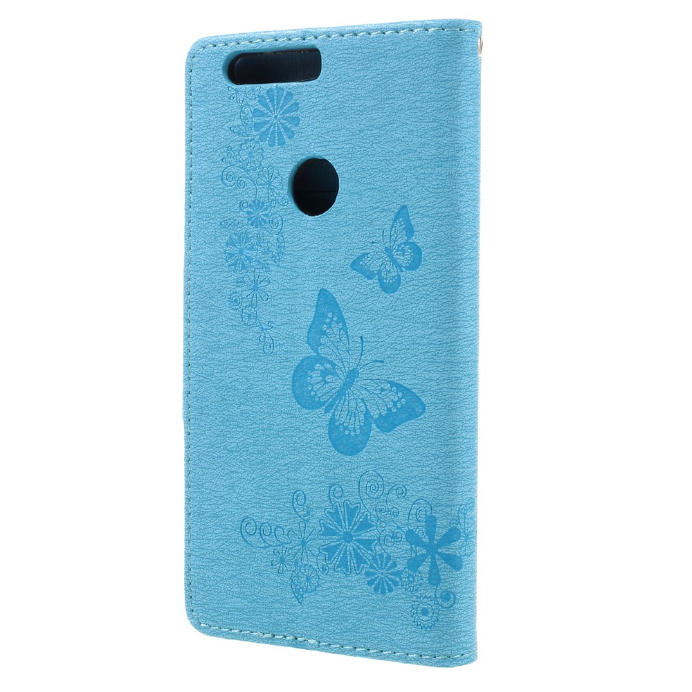 Imprinted Leather Wallet Phone Cover for Huawei Honor 8 - Blue-2
