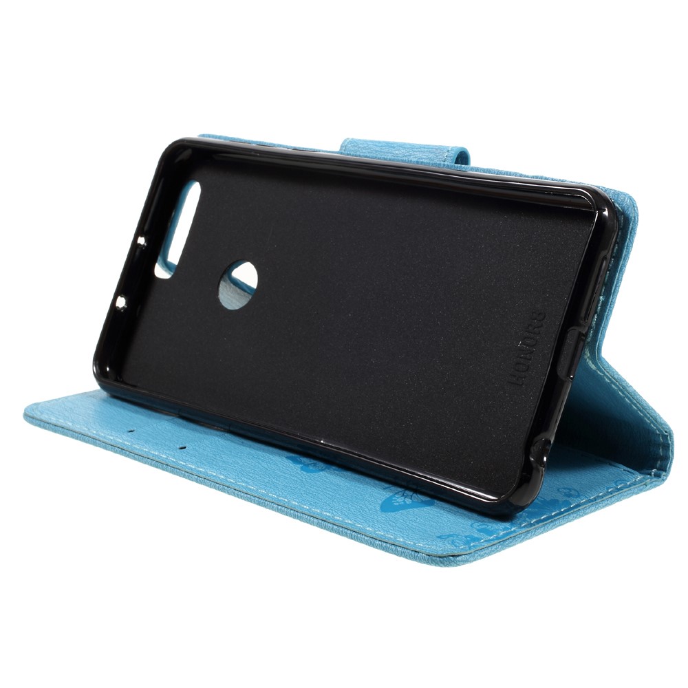 Imprinted Leather Wallet Phone Cover for Huawei Honor 8 - Blue-4
