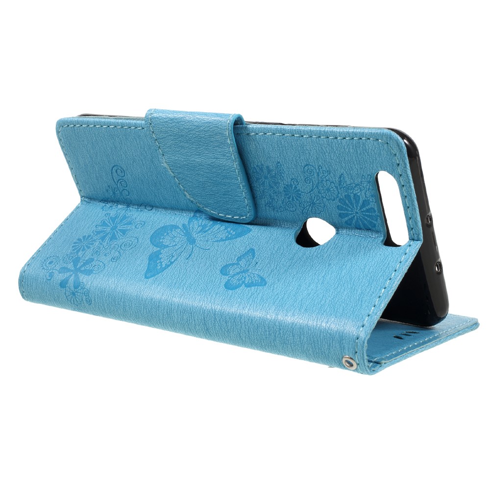 Imprinted Leather Wallet Phone Cover for Huawei Honor 8 - Blue-5
