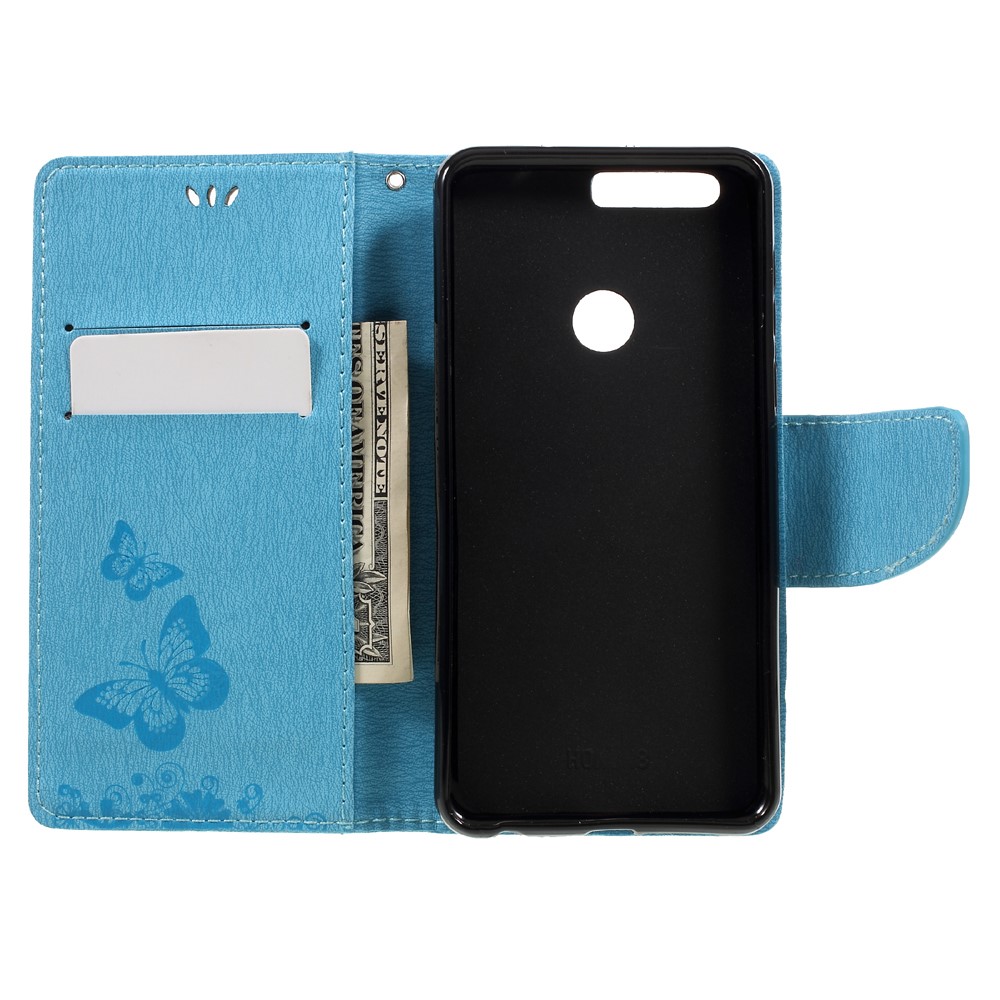 Imprinted Leather Wallet Phone Cover for Huawei Honor 8 - Blue-6