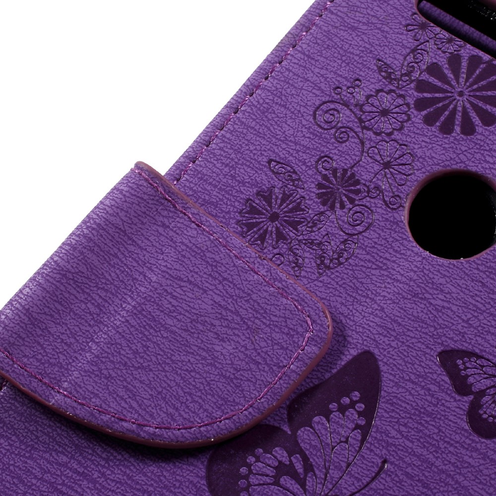 Imprinted Leather Card Holder Stand Shell for Huawei Honor 8 - Purple-11