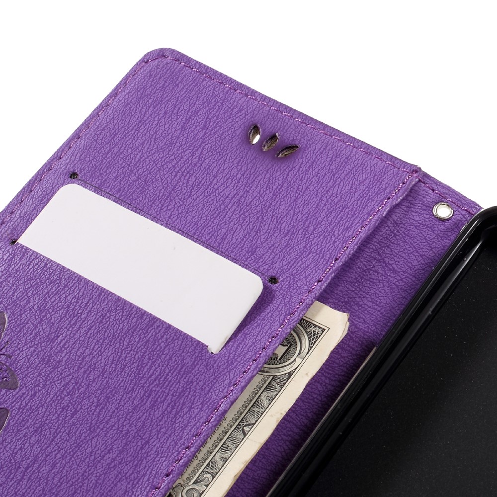 Imprinted Leather Card Holder Stand Shell for Huawei Honor 8 - Purple-12