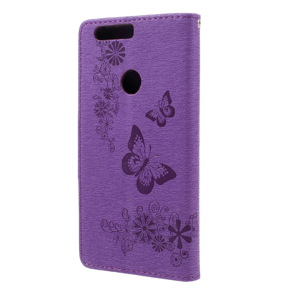 Imprinted Leather Card Holder Stand Shell for Huawei Honor 8 - Purple-2