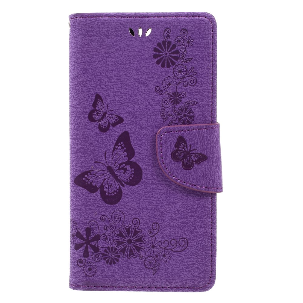 Imprinted Leather Card Holder Stand Shell for Huawei Honor 8 - Purple-3