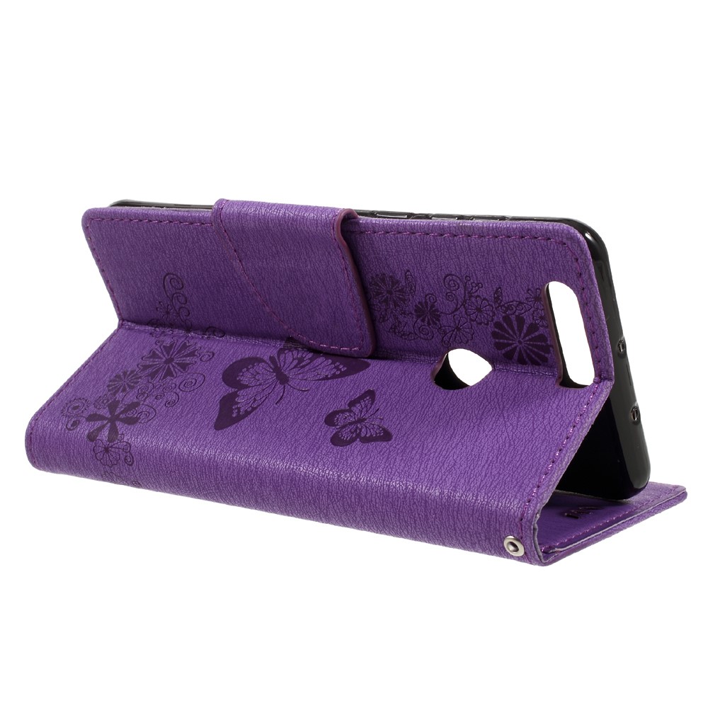 Imprinted Leather Card Holder Stand Shell for Huawei Honor 8 - Purple-5