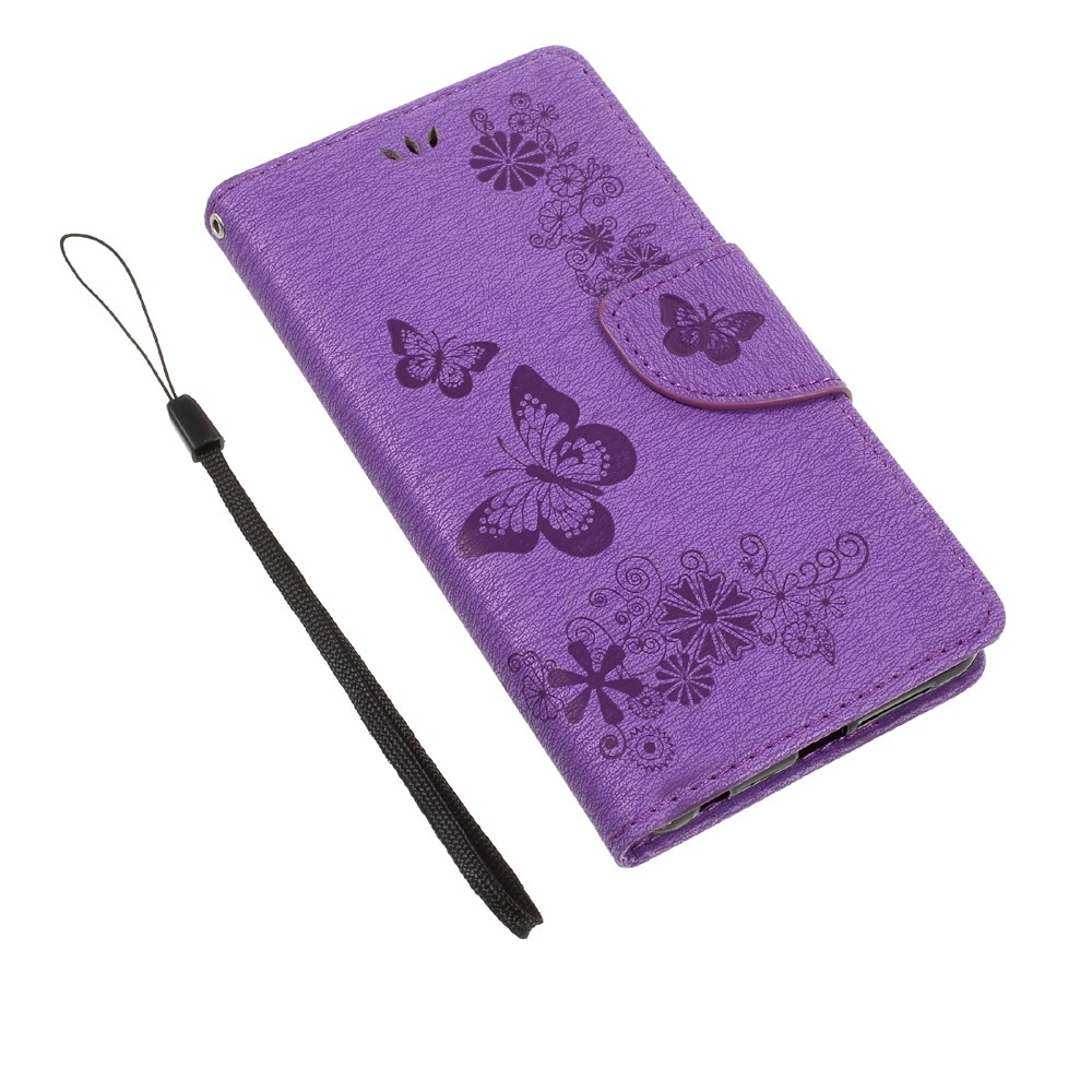 Imprinted Leather Card Holder Stand Shell for Huawei Honor 8 - Purple-7
