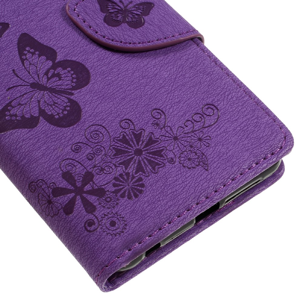 Imprinted Leather Card Holder Stand Shell for Huawei Honor 8 - Purple-8