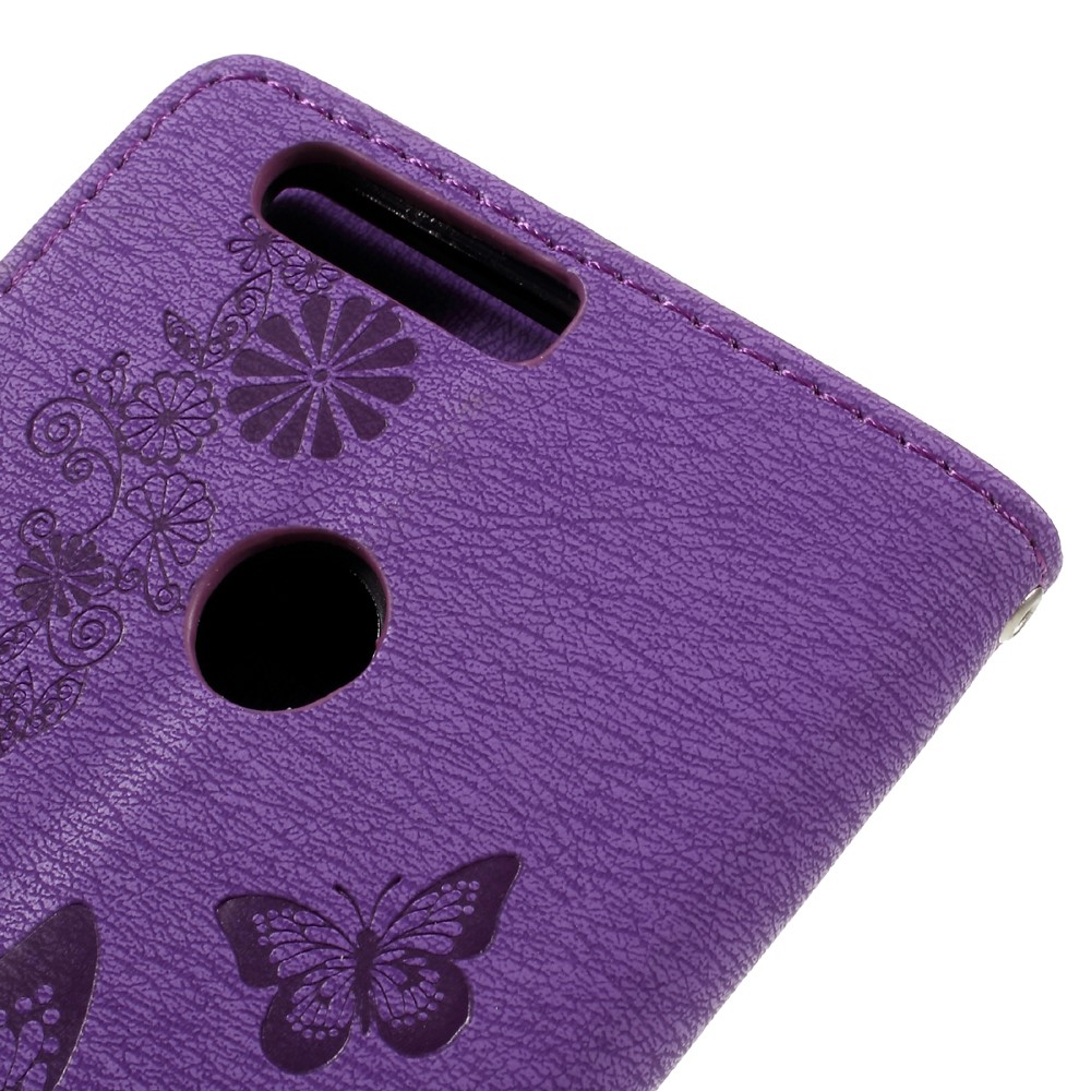 Imprinted Leather Card Holder Stand Shell for Huawei Honor 8 - Purple-9