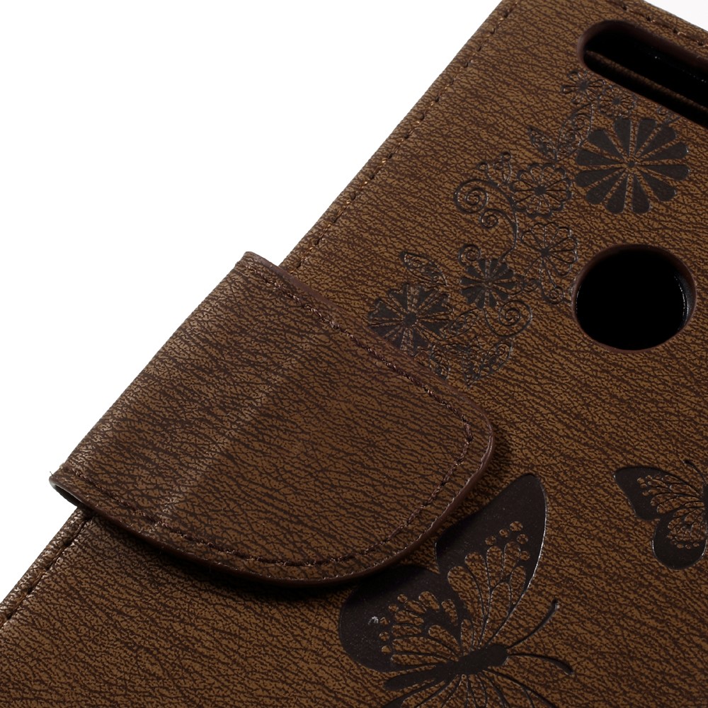 Imprinted Leather Stand Case for Huawei Honor 8 with Card Slots - Brown-11