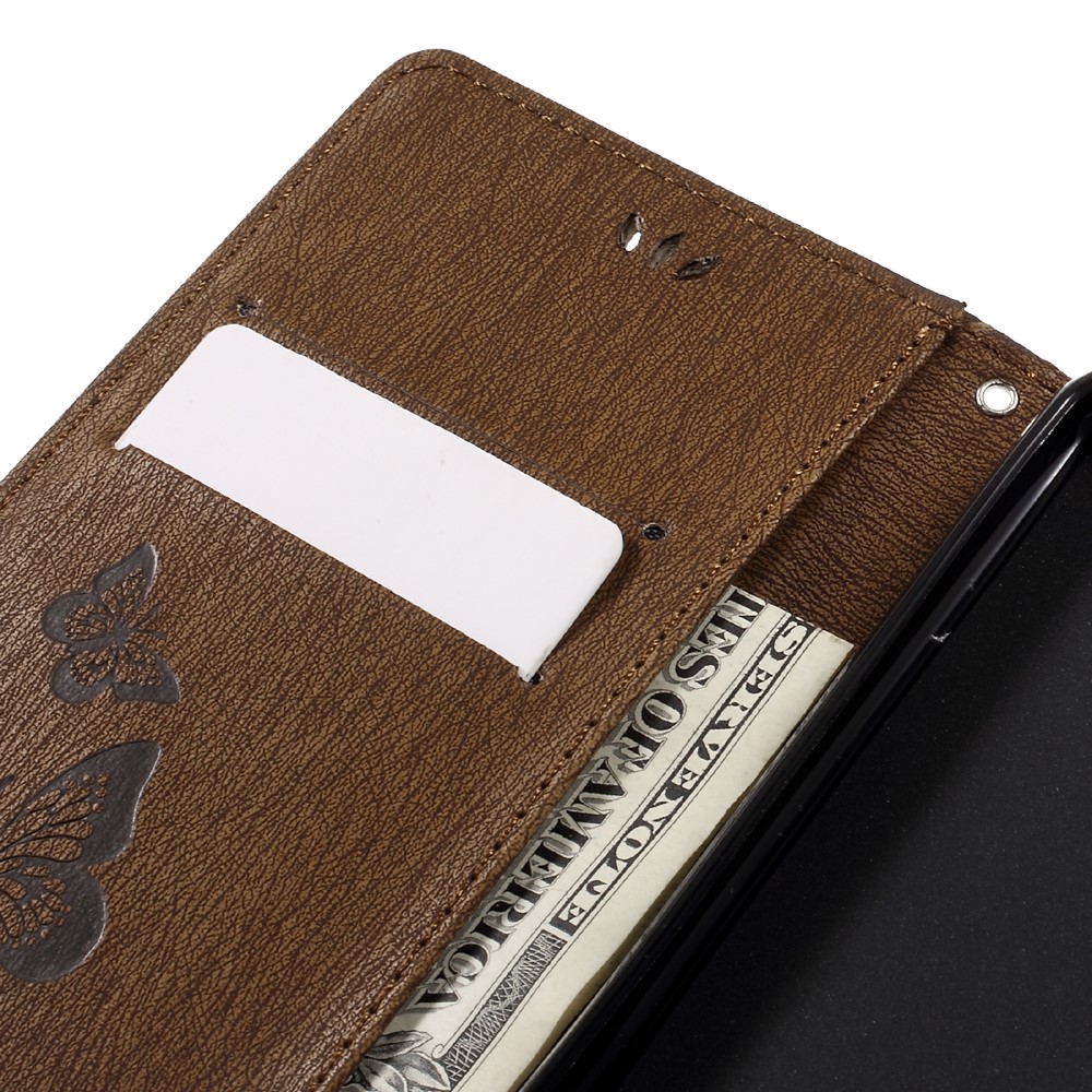 Imprinted Leather Stand Case for Huawei Honor 8 with Card Slots - Brown-12