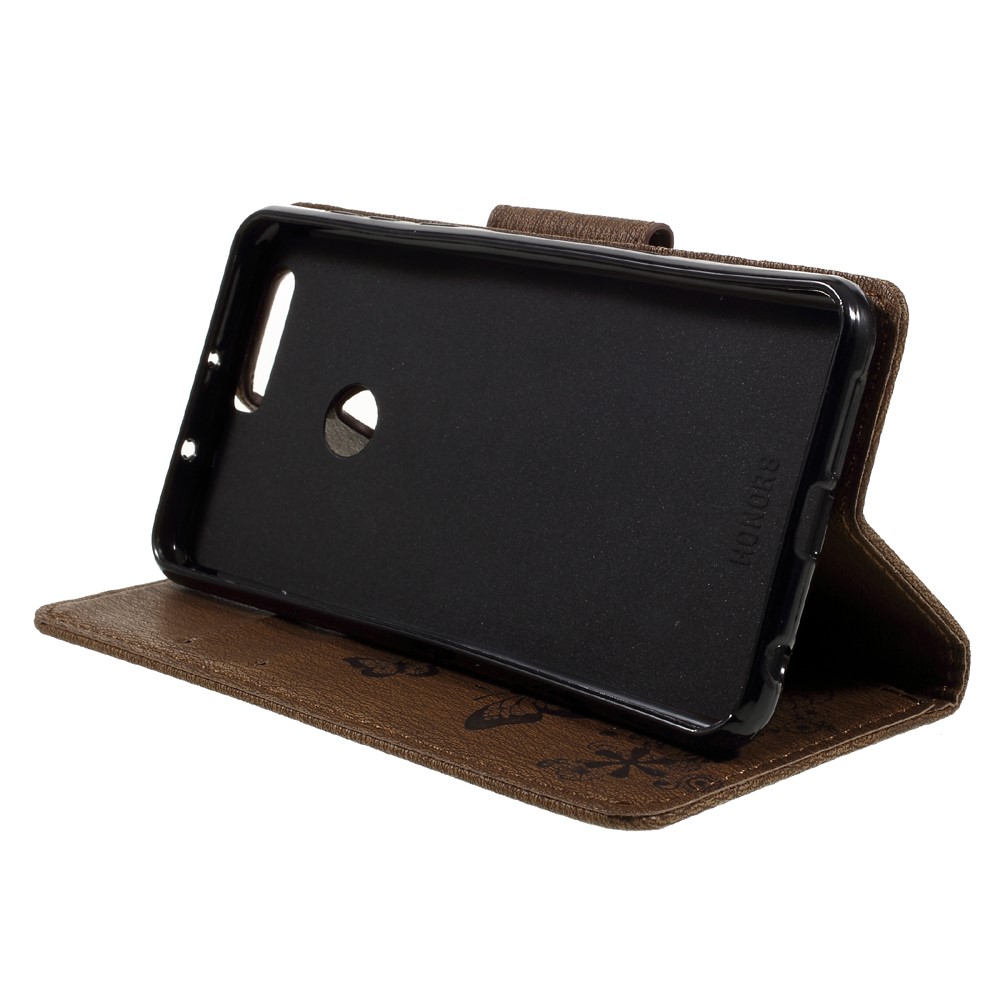 Imprinted Leather Stand Case for Huawei Honor 8 with Card Slots - Brown-4