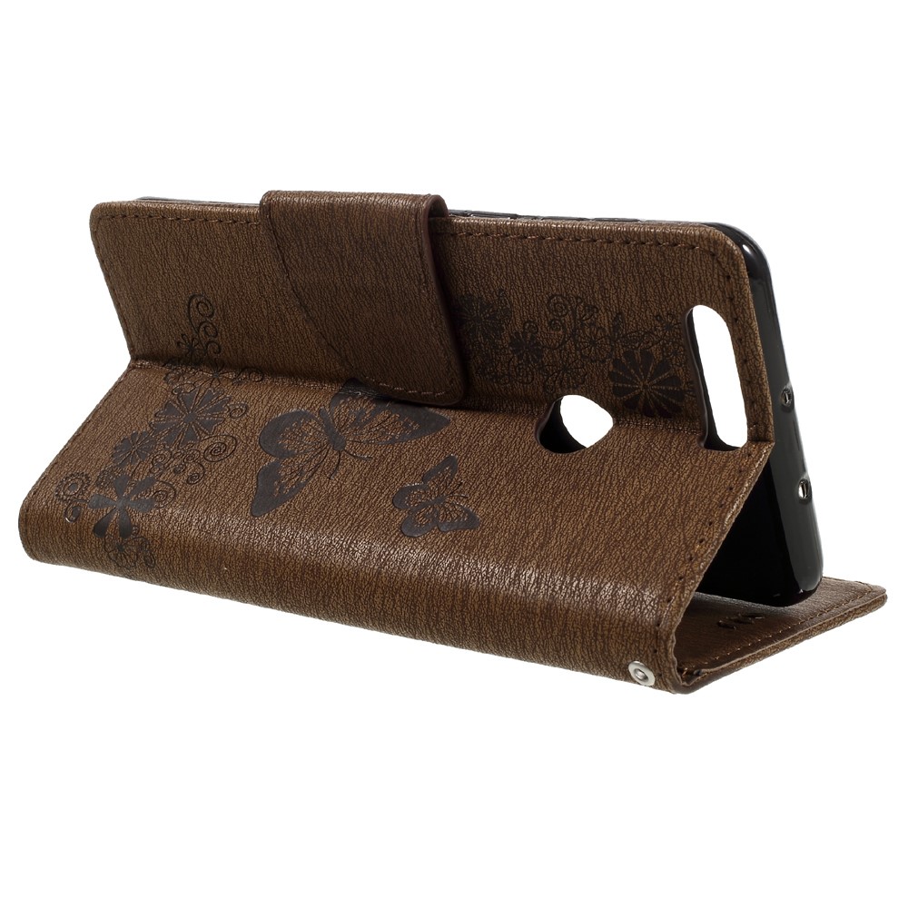 Imprinted Leather Stand Case for Huawei Honor 8 with Card Slots - Brown-5