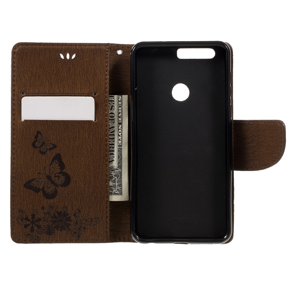 Imprinted Leather Stand Case for Huawei Honor 8 with Card Slots - Brown-6