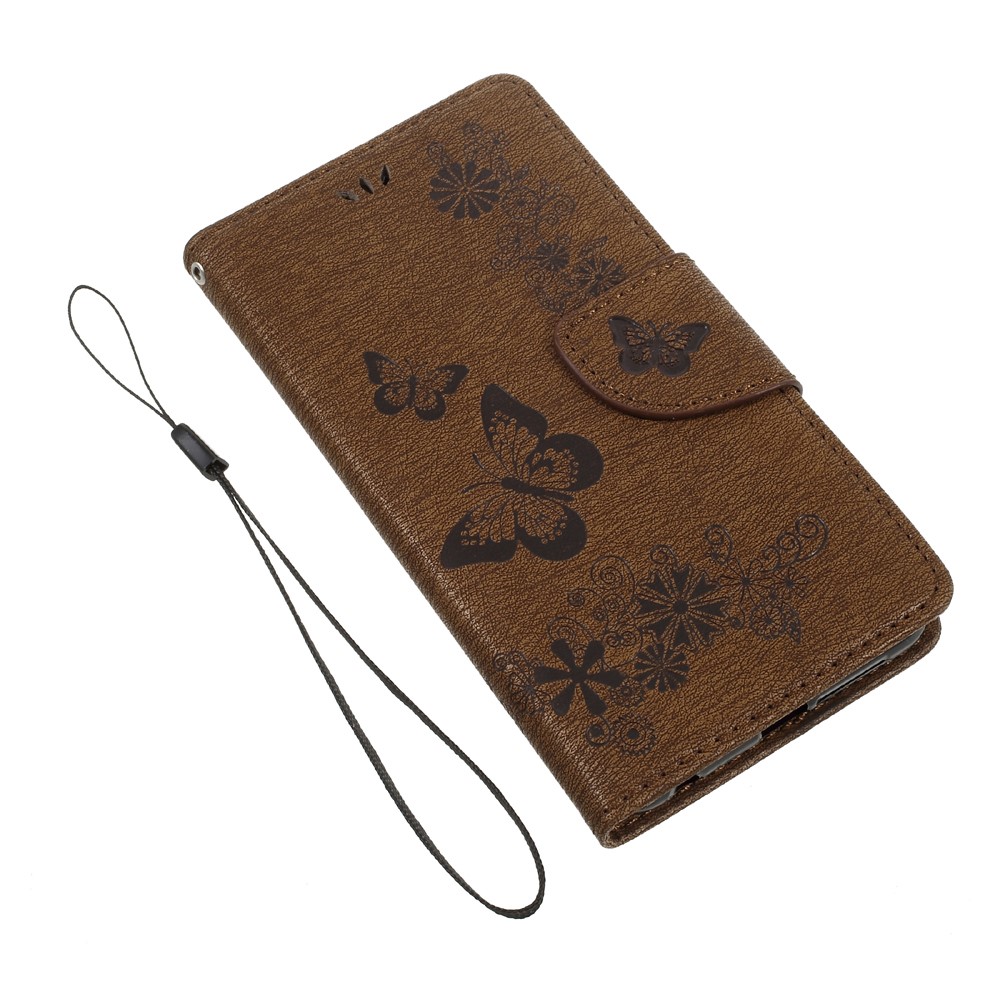 Imprinted Leather Stand Case for Huawei Honor 8 with Card Slots - Brown-7