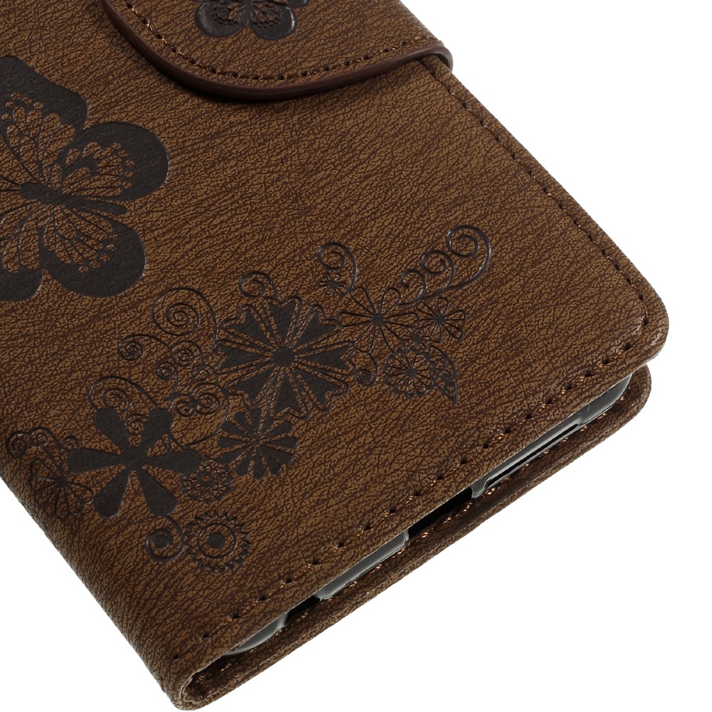Imprinted Leather Stand Case for Huawei Honor 8 with Card Slots - Brown-8