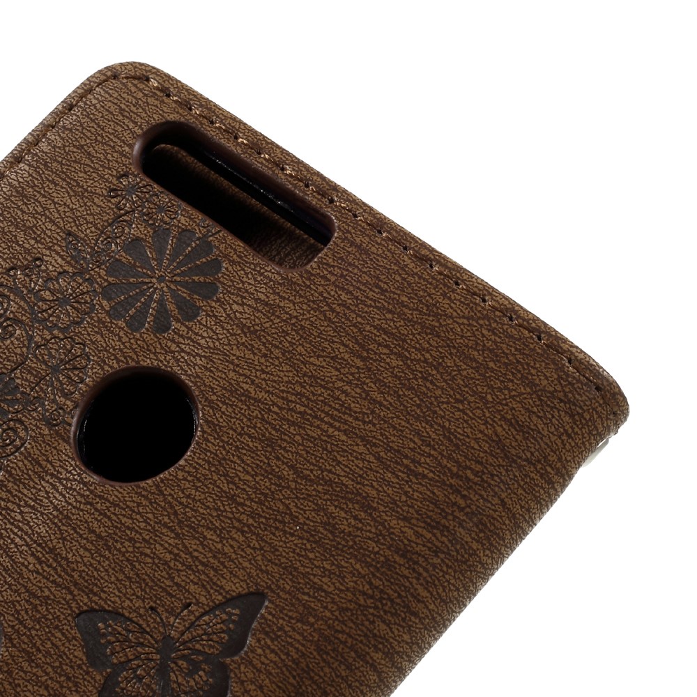 Imprinted Leather Stand Case for Huawei Honor 8 with Card Slots - Brown-9