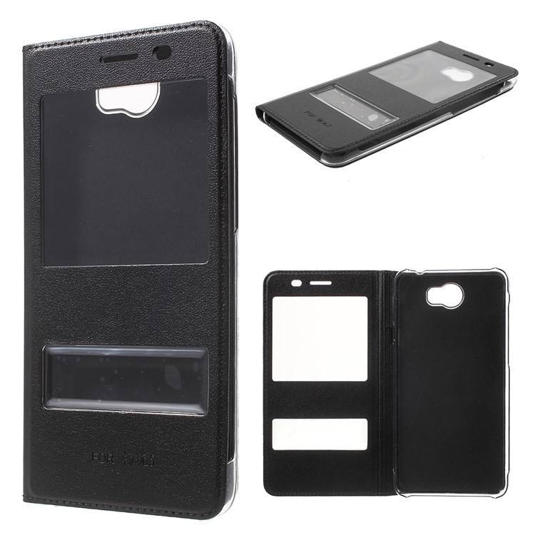 Dual View Window Flip Leather Case for Huawei Honor Y5II / Y5 II / Honor 5 - Black-1