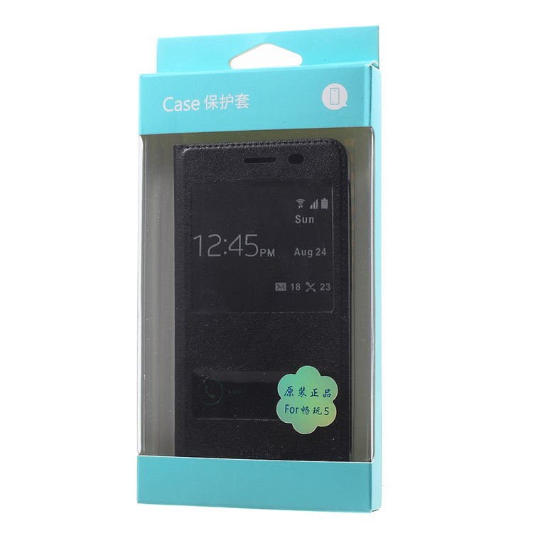 Dual View Window Flip Leather Case for Huawei Honor Y5II / Y5 II / Honor 5 - Black-10