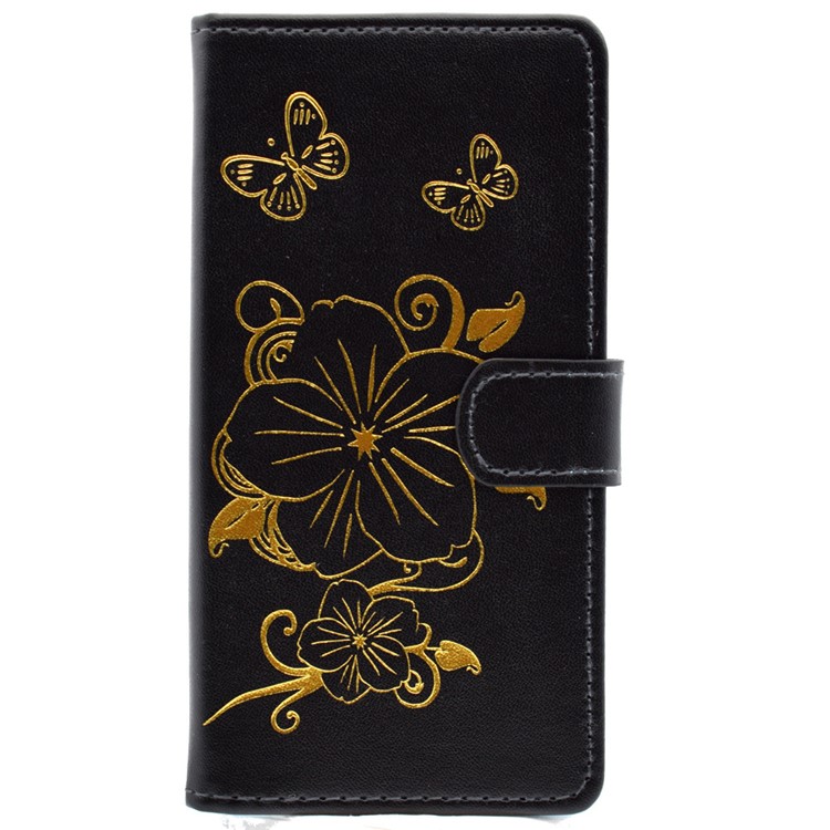 Lacquered Butterfly Flower Wallet Leather Stand Case for Huawei P9 Lite - Black-1