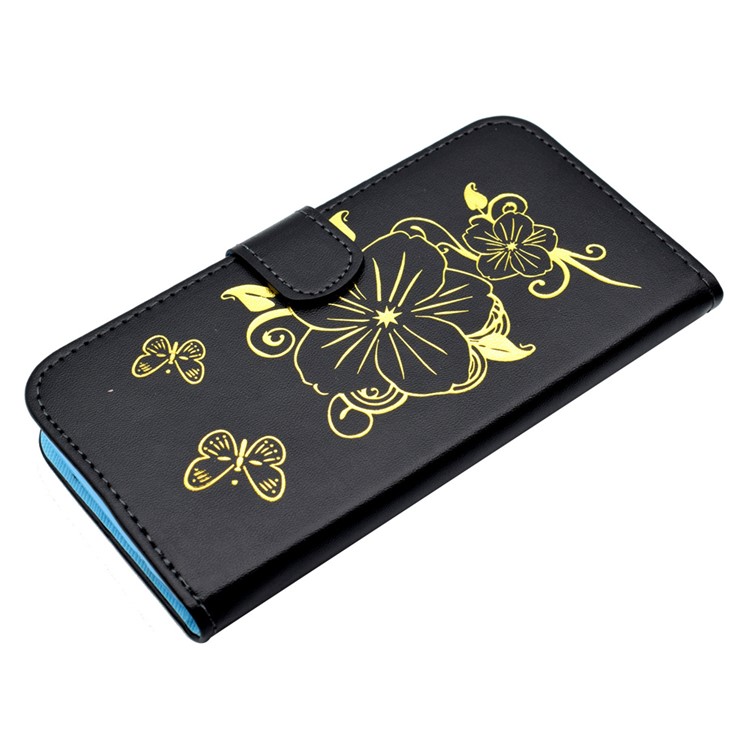 Lacquered Butterfly Flower Wallet Leather Stand Case for Huawei P9 Lite - Black-5