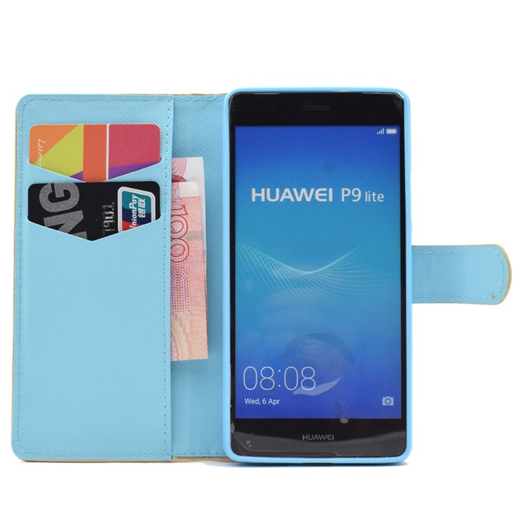 Lacquered Butterfly Flower Wallet Leather Stand Case for Huawei P9 Lite - Black-6